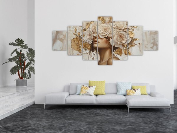 Obraz - Dívka s růžemi (210x100 cm)