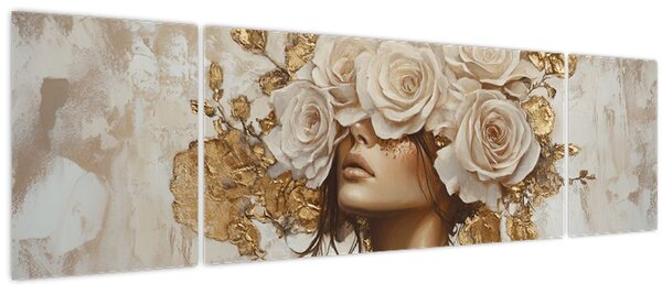 Obraz - Dívka s růžemi (170x50 cm)