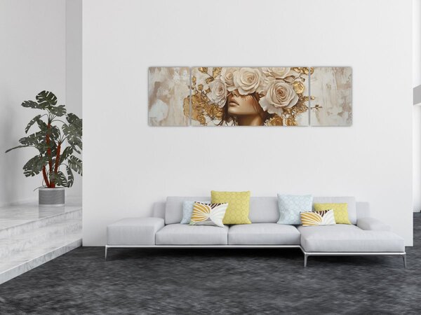 Obraz - Dívka s růžemi (170x50 cm)