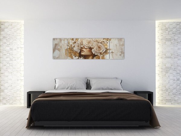 Obraz - Dívka s růžemi (170x50 cm)