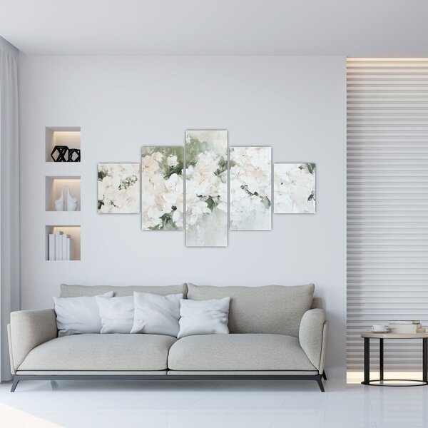Obraz - Abstrakce bílých květů (125x70 cm)