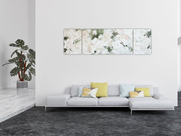 Obraz - Abstrakce bílých květů (170x50 cm)