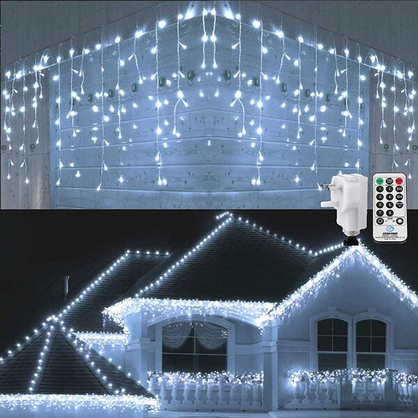 Venkovní LED vánoční závěs Délka světelné části a počet LED: 10m a 310 LED, stálé svícení, s časovačem 6h/18h