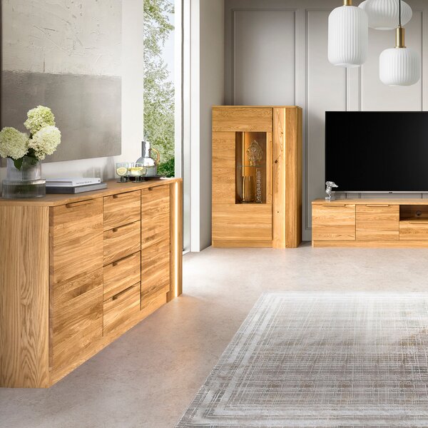 Szynaka Vitrína London 15 98 cm z masivu s LED osvětlením dub přírodní