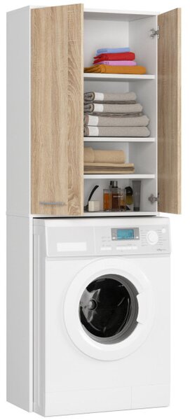 Koupelnová skříňka nad pračku FIN 2D bílá / dub sonoma