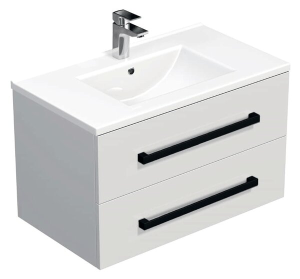 Koupelnová skříňka s černou úchytkou a umyvadlem SAT Cube Way 80x47,5x46 cm bílá lesk CUBE46C802BIMOD