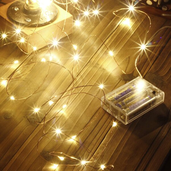 Vánoční mikro řetěz na baterie, teplá bílá, 2m, 20 LED