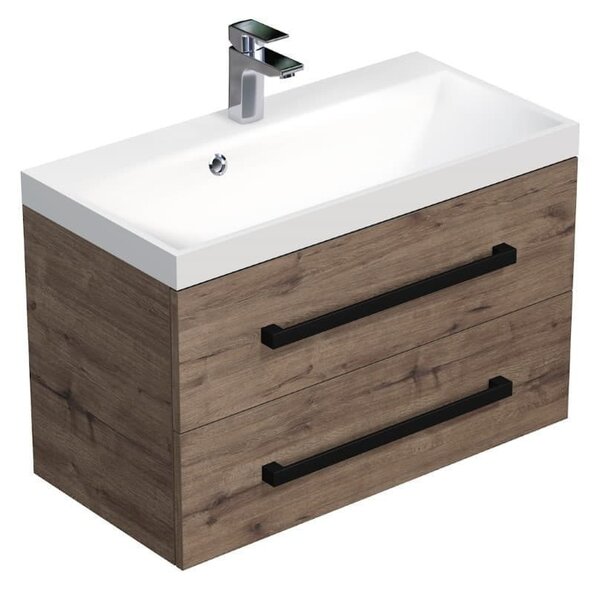 Koupelnová skříňka s černou úchytkou a umyvadlem SAT Cube Way 80x71x40 cm dub Wellington mat CUBE2C80ZDW