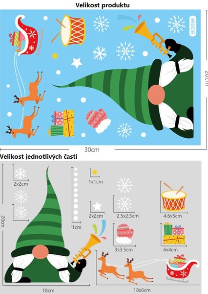Vánoční samolepky na okna - Santa Claus - různé motivy na výběr Vzorky: Vzorek 1