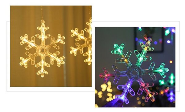 Vnitřní LED vánoční závěs - sněhové vločky , 3m, 138 LED, různé barvy na výběr Barva: Různobarevná