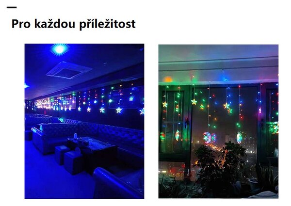 Vnitřní LED vánoční závěs - Hvězdička v náručí měsíce, 3m, 138 LED Barva: Různobarevná