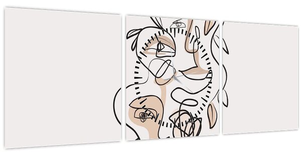 Obraz - Line art obličeje (s hodinami) (90x30 cm)