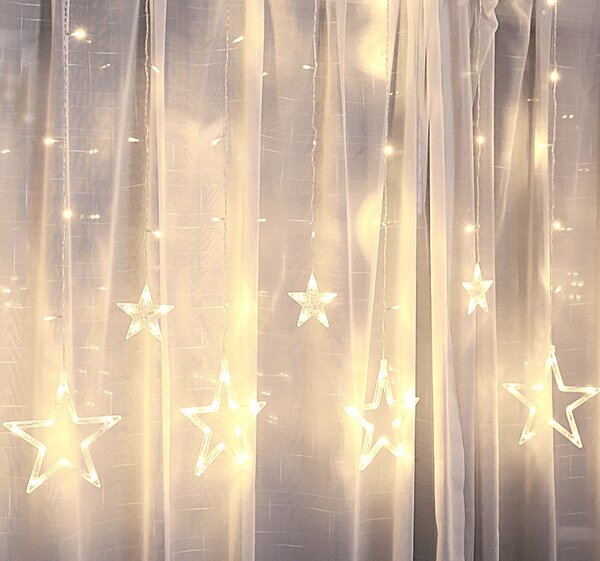 Vnitřní LED vánoční závěs - Hvězdy , 3m, 138 LED, různé barvy na výběr Barva: Studená bílá