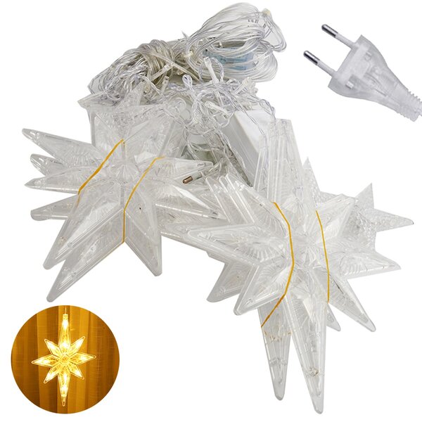 Vnitřní LED vánoční závěs - Osmicípé hvězdy , 3m, 138 LED, různé barvy na výběr Barva: Teplá bílá