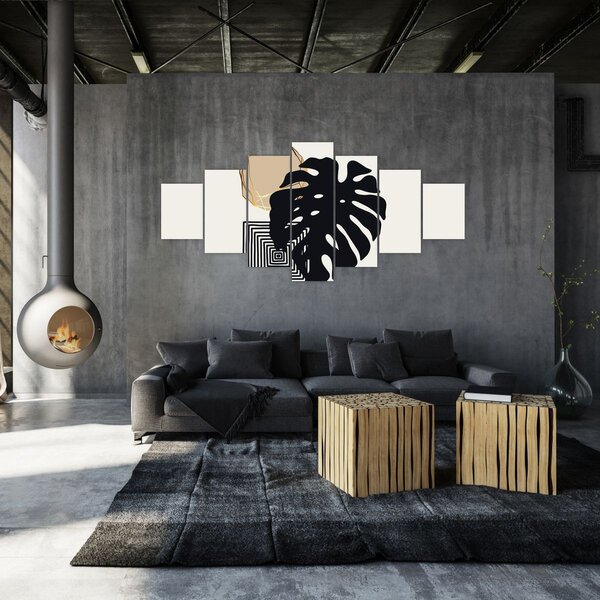 Obraz - Abstrakce s tropickými listy N⁰2 (210x100 cm)