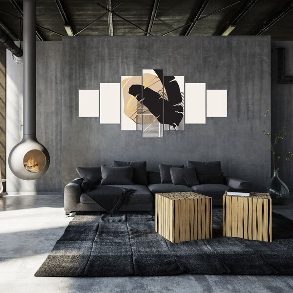 Obraz - Abstrakce s tropickými listy N⁰4 (210x100 cm)