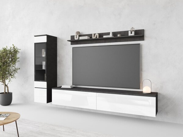 Nábytek do obývacího pokoje Sawoti I, Barva: matera / bílý lesk, Osvětlení: bez osvětlení 5903211366505