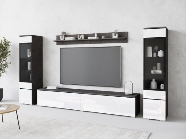 Nábytek do obývacího pokoje Sawoti II, Barva: matera / bílý lesk, Osvětlení: bez osvětlení 5903211366574