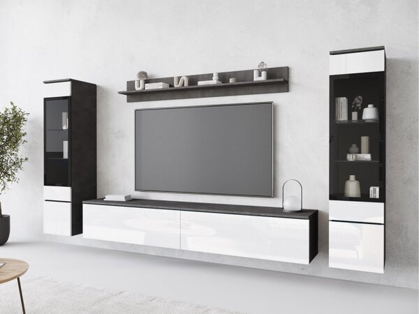 Nábytek do obývacího pokoje Sawoti II, Barva: matera / bílý lesk, Osvětlení: bez osvětlení 5903211366574