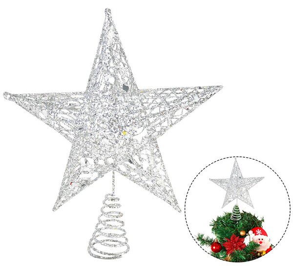 LED světelná hvězda na stromek, modrá, stříbrné třpytky, různé velikosti Velikost (cm): 15cm