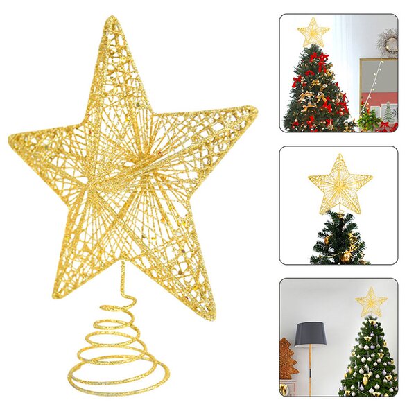 LED světelná hvězda na stromek, teplá bílá, zlaté třpytky, různé velikosti Velikost (cm): 15cm