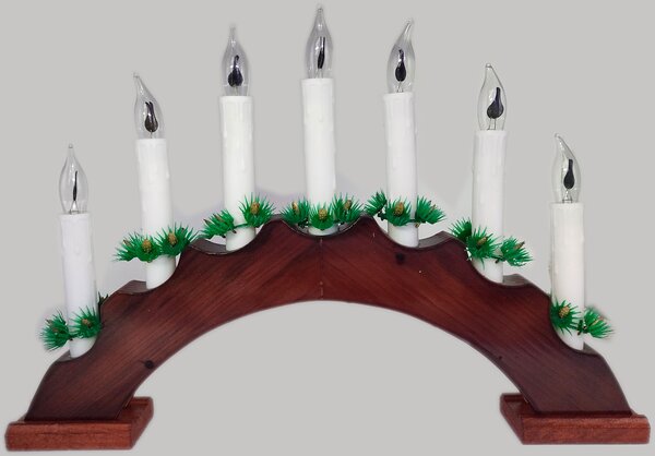 Vánoční dřevěný svícen obloukový, 7 svíček, plamen Barva: Červená