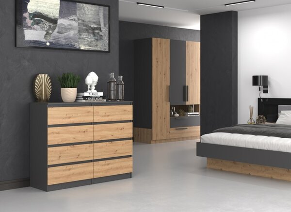 Komoda Malva 8 zásuvek 120 - antracit/dub artisan