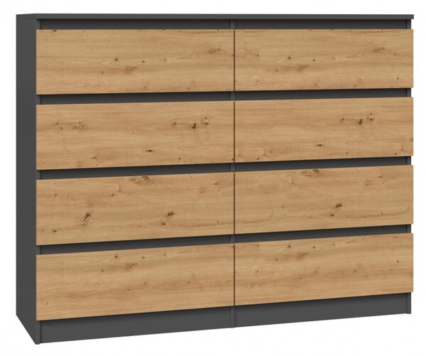 Komoda Malva 8 zásuvek 120 - antracit/dub artisan