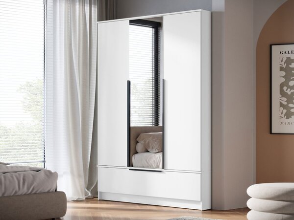 Třídveřová skříň se zrcadlem Aroksi 3D, Barva: bílá 5903211517211