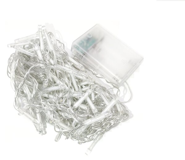 Vnitřní LED vánoční závěs na baterie – teplá bílá, 3 m, 92 LED, s programy