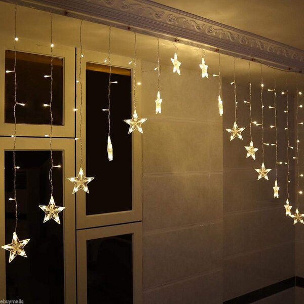 Vánoční LED světelný závěs ve tvaru V s hvězdičkami, 162 LED, 3m, různé barvy na výběr Barva: Studená bílá