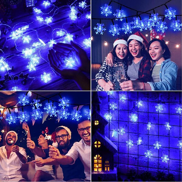 Vnitřní LED vánoční řetěz se sněhovými vločkami, modrá, 3m, 28 LED