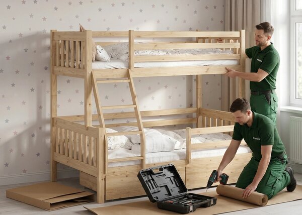 Patrová postel pro 3 děti Torro Bezbarvý lak