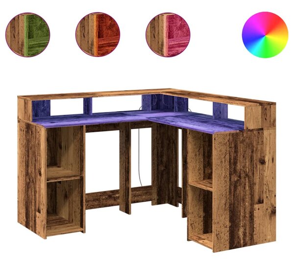 Psací stůl s LED světly old wood 130x130x91 cm kompozitní dřevo 3309454