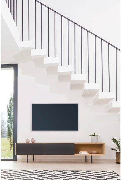 TV stolek z dubového dřeva v černo-přírodní barvě 200x48 cm Fina – Gazzda