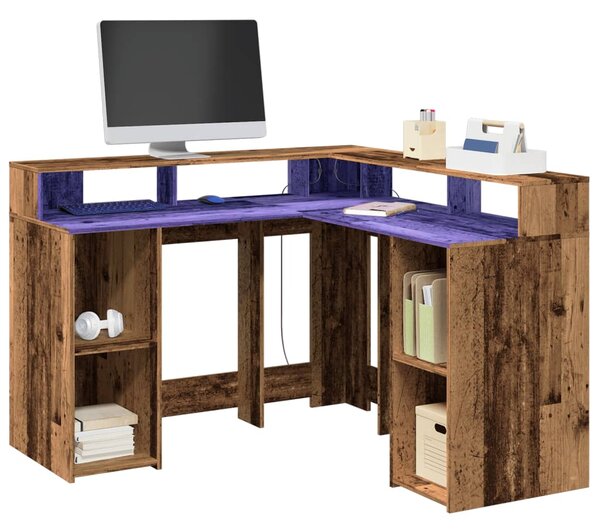 Psací stůl s LED světly old wood 130x130x91 cm kompozitní dřevo 3309454