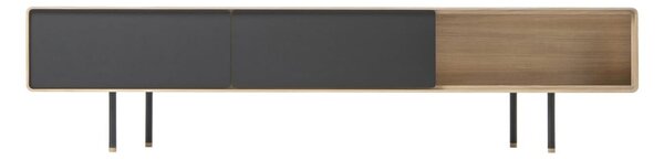TV stolek z dubového dřeva v černo-přírodní barvě 200x48 cm Fina – Gazzda