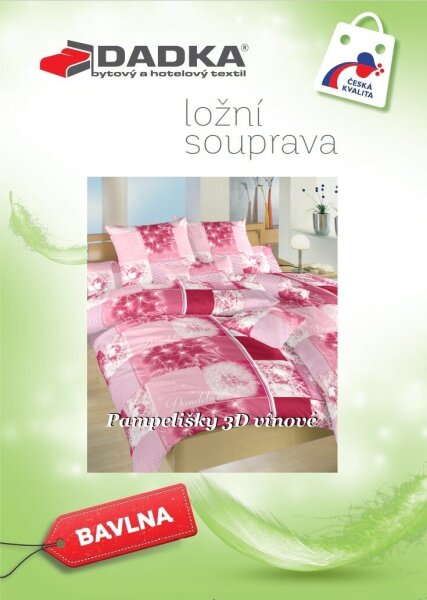 DADKA Bavlněné povlečení Pampelišky 3D vínové 140x200, 70x90 cm