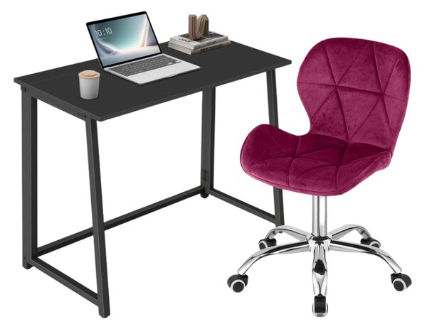Set do pracovny ZARIMO stůl 80x40 cm černý + křeslo AVOLA VELVET vínové