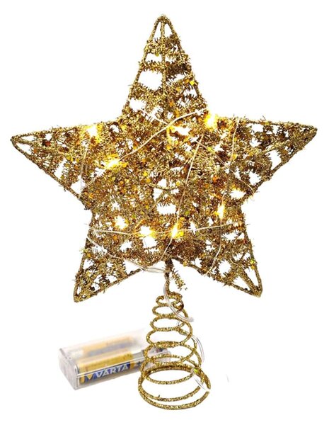 Vánoční světelná hvězda na špičku stromečku, teplá bílá, na baterie, 24cm