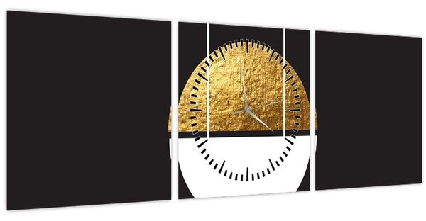 Obraz - Abstrakce zlatá a černá N⁰1 (s hodinami) (90x30 cm)
