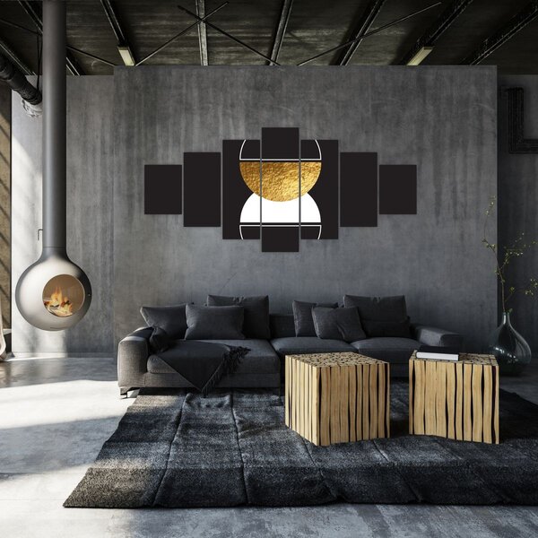Obraz - Abstrakce zlatá a černá N⁰2 (210x100 cm)