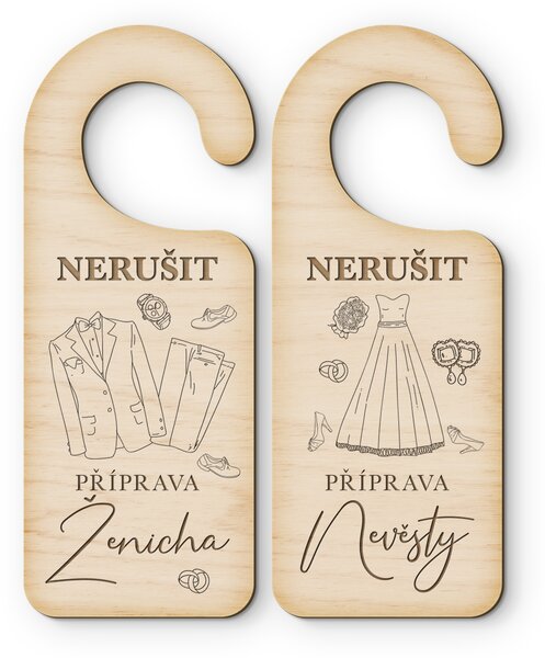 Dřevěná svatební visačka na dveře - NERUŠIT, 2 ks