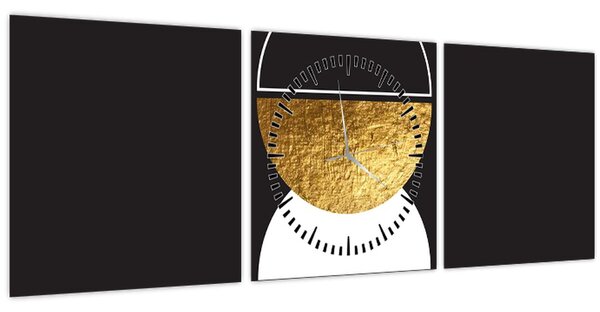 Obraz - Abstrakce zlatá a černá N⁰2 (s hodinami) (90x30 cm)