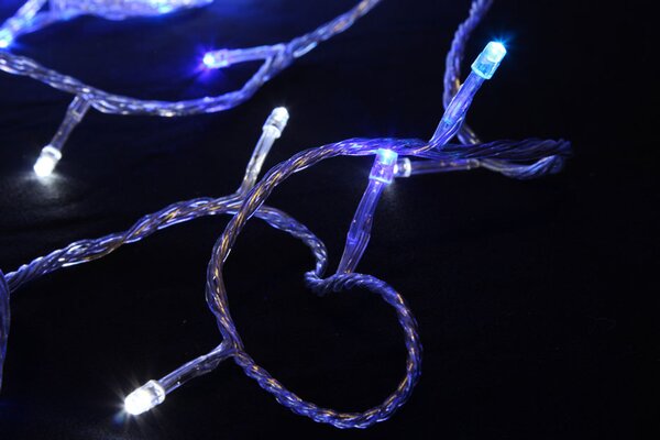 Vnitřní LED vánoční řetěz na baterie – modrá, 2 m, 20 LED, průhledný kabel