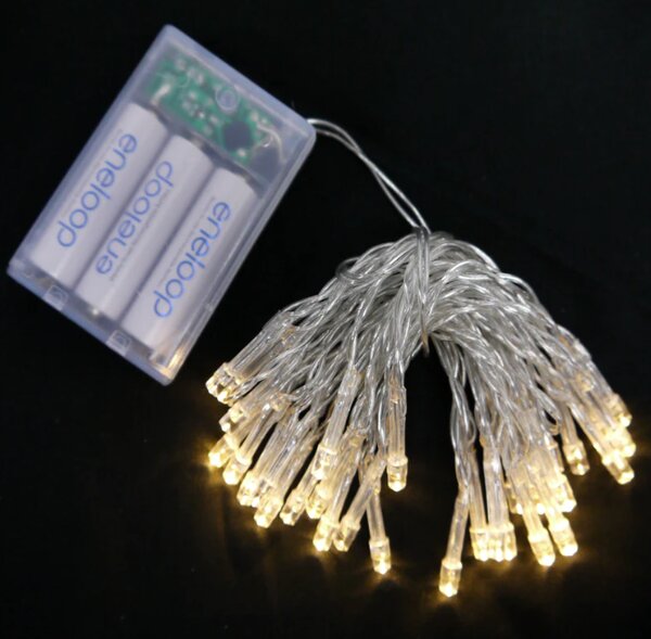 Vnitřní vánoční LED řetěz na baterie - teplá bílá, 3,5m, 35 LED, průhledný kabel