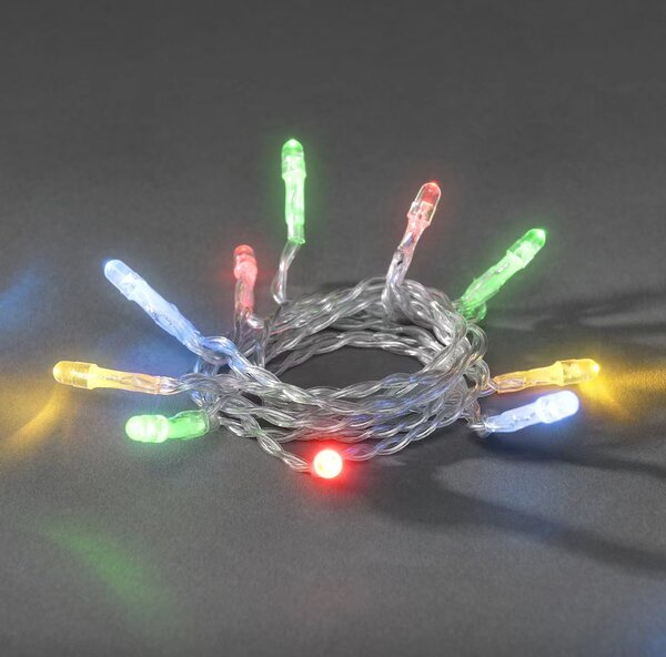 Vnitřní vánoční LED řetěz na baterie - různobarevná, 2m, 20 LED, průhledný kabel