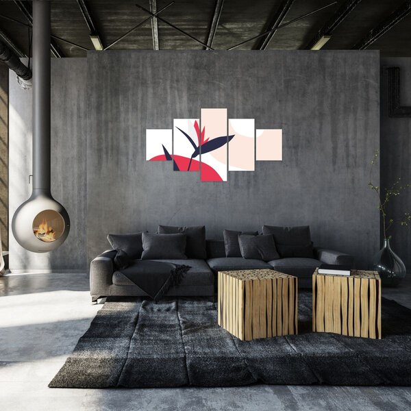 Obraz - Růžová florální abstrakce N⁰1 (125x70 cm)