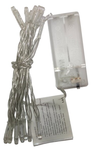 Vnitřní vánoční LED řetěz na baterie - různobarevná, 2m, 20 LED, průhledný kabel