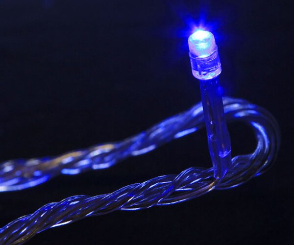 Vnitřní LED vánoční řetěz na baterie – modrá, 2 m, 20 LED, průhledný kabel